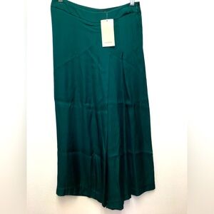 Zara Wide Leg High Rise Silky Dress Pants Medium Emerald Green Workwear Evening